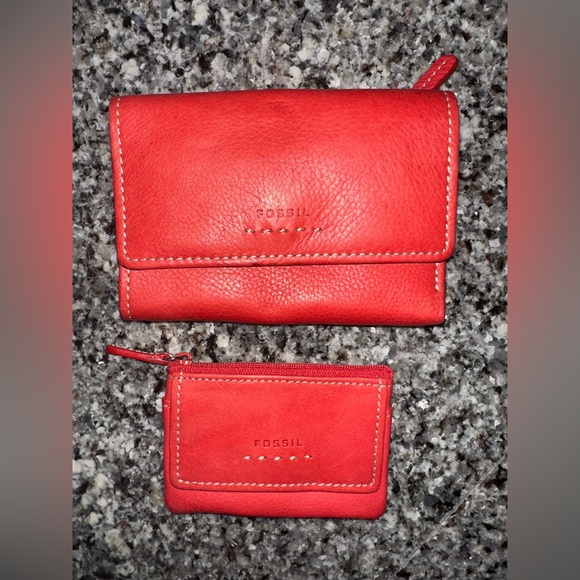 Fossil Handbags - Fossil Red Leather Wallet Set